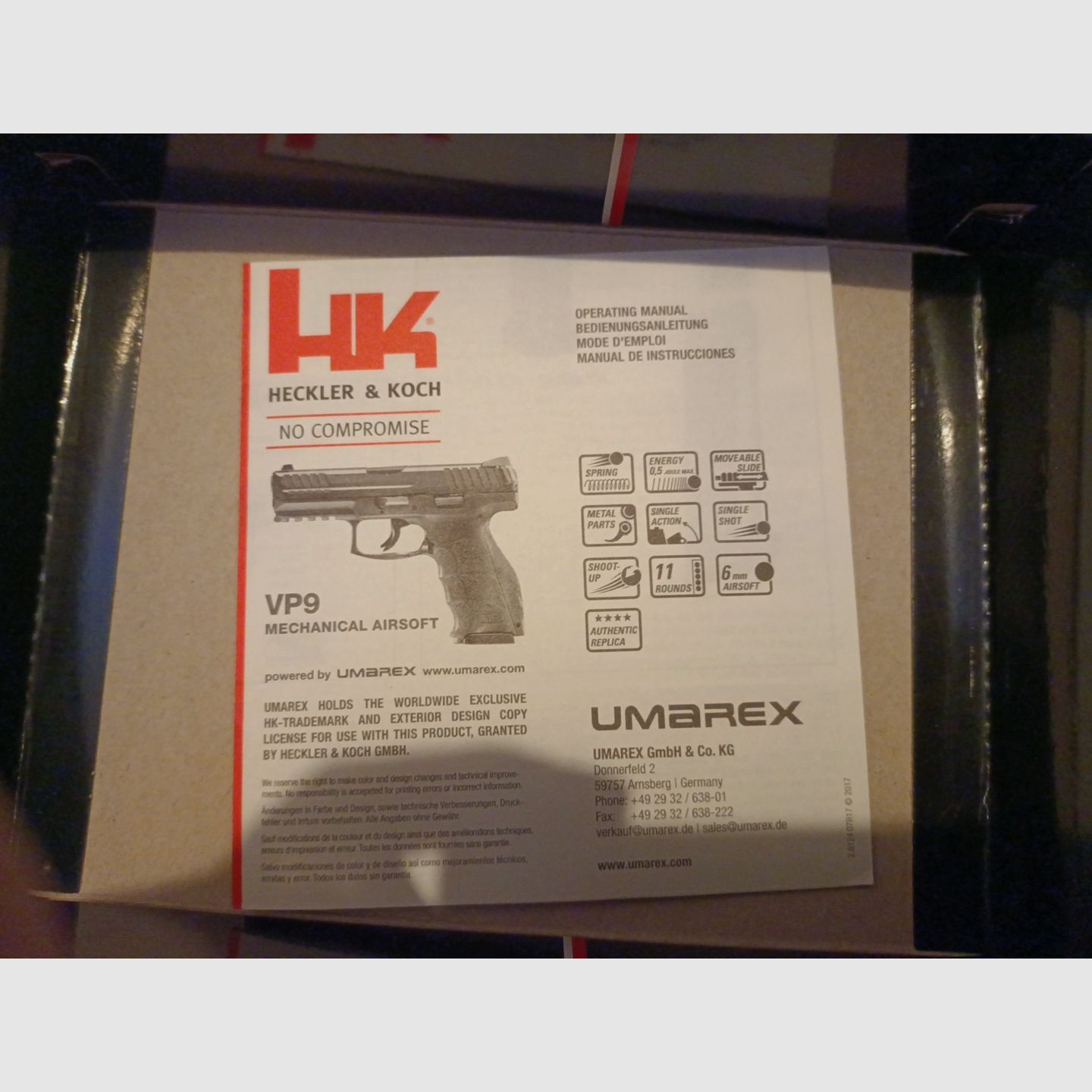 Heckler und Koch VP9 Umarek metall 6mm Softair 0,5 J. Authentic replica