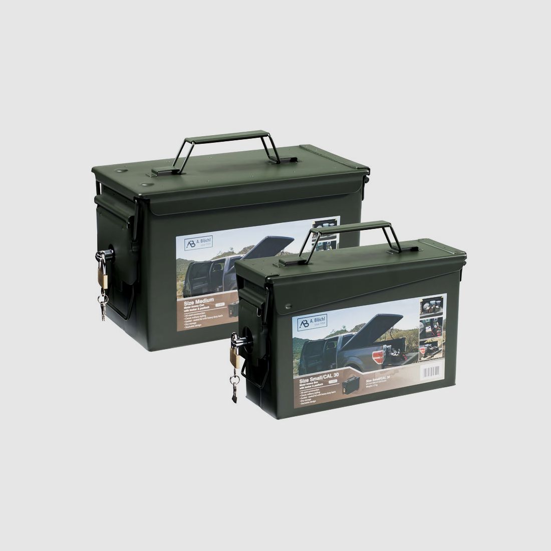 Metal ammunition boxes 2-piece set US, lockable