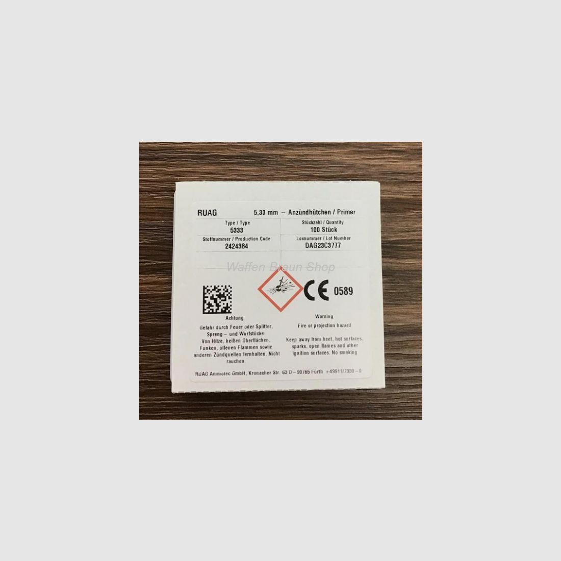 RWS Anzündhütchen für großkalibrige Büchsenpatronen, 5,33 mm, 5333