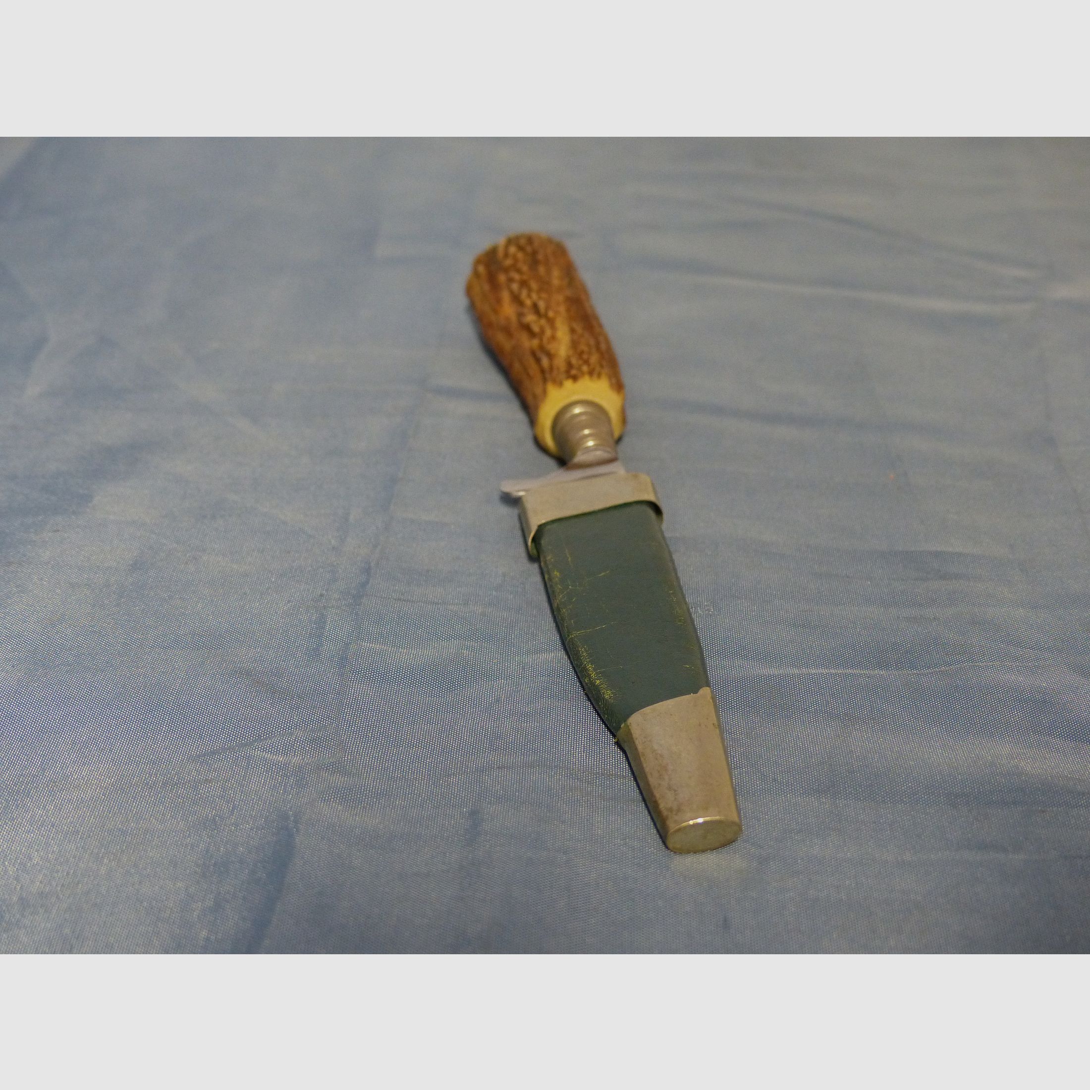 Bawarskie noże myśliwskie, noże tradycyjne, noże do przekąsek Anton Wingen Jr. z uchwytem z poroża jelenia, prawie antyczne