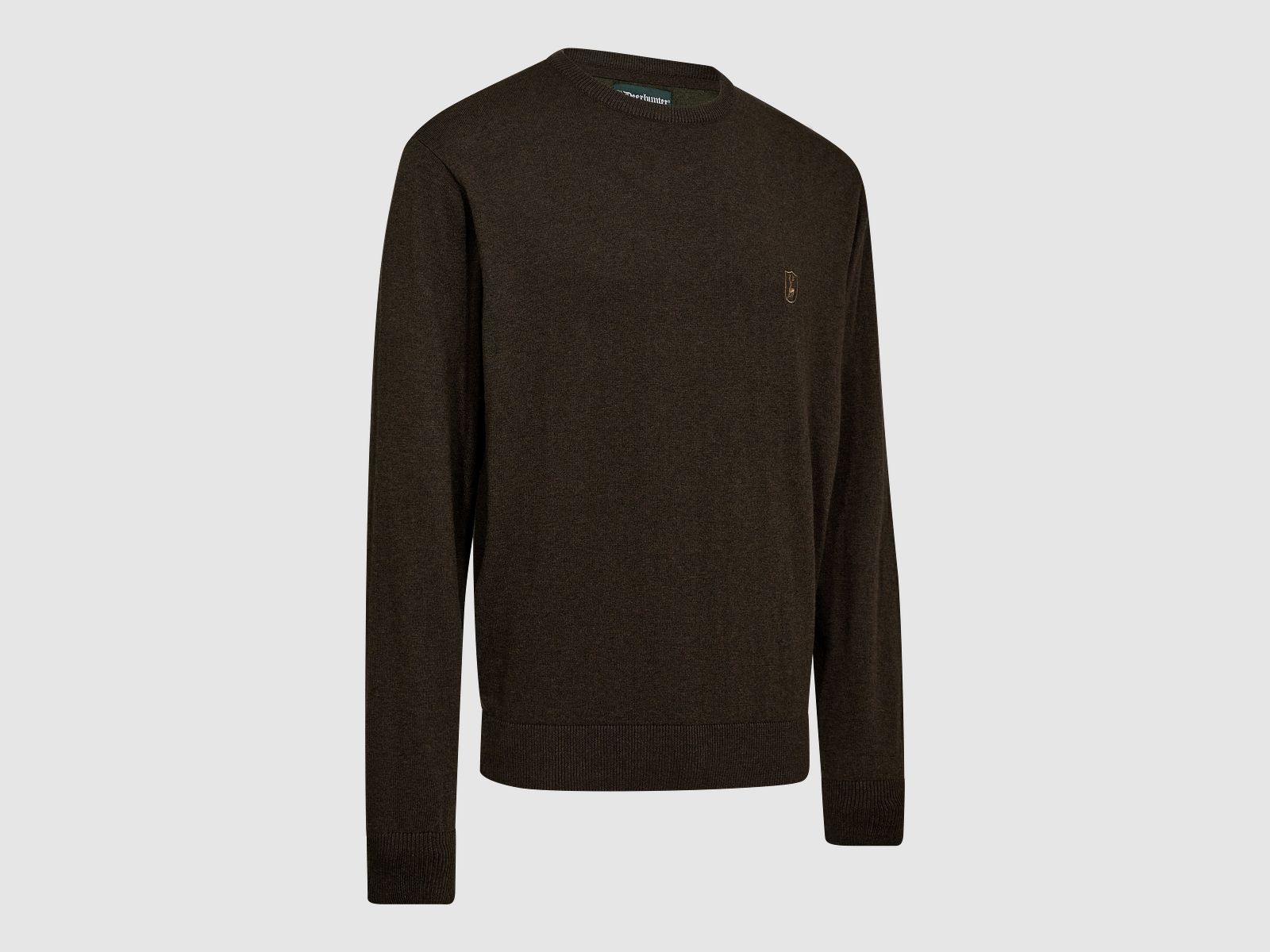 Harrington Strickpullover mit Rundhalsausschnitt - Brown Melange – Größe: M