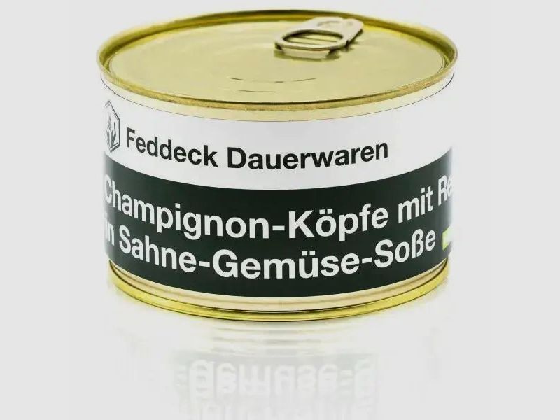 Feddeck Dauerwaren Fertiggericht Dose Champignonköpfe mit Reis in Sahne-Gemüse-Soße 400 g