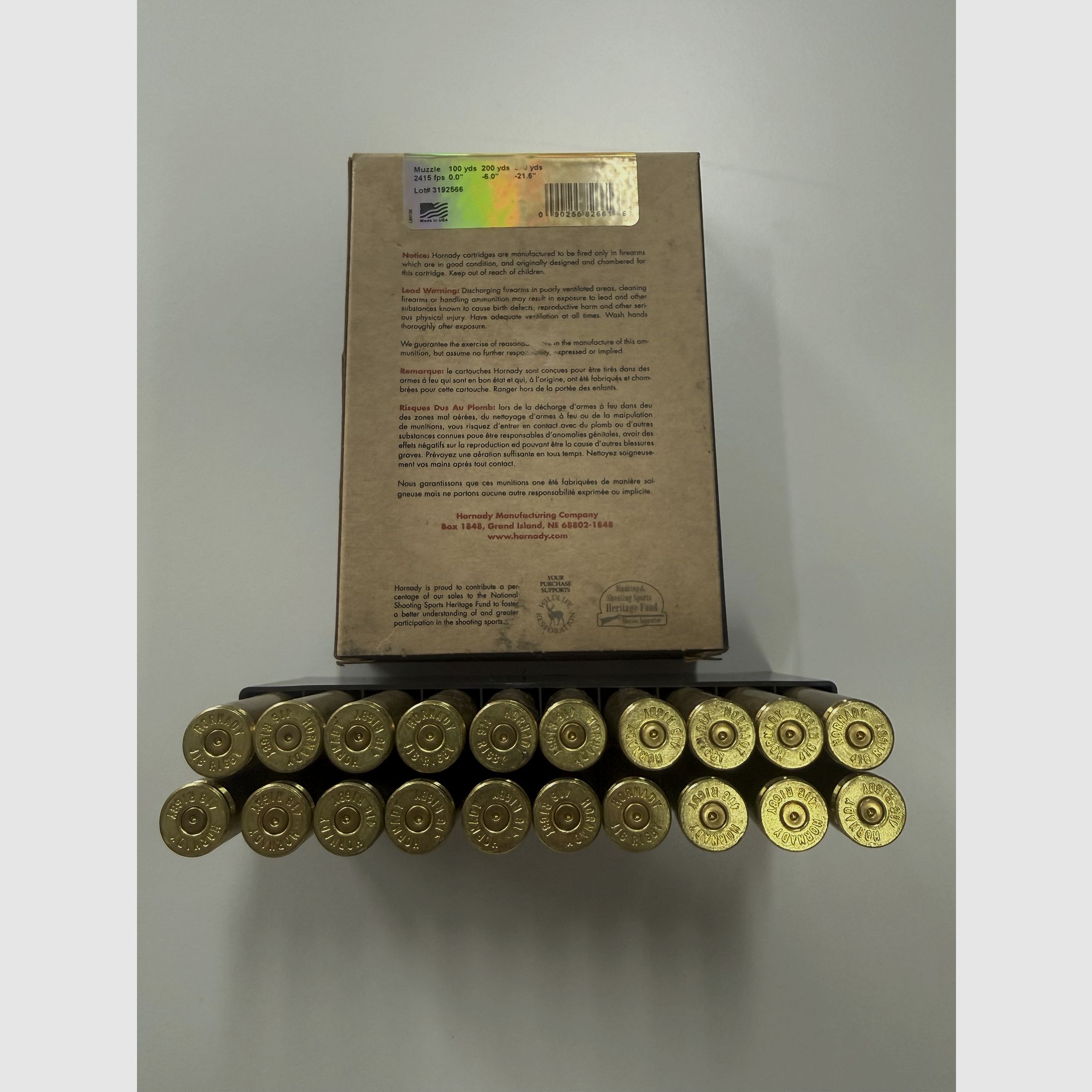 .416 Rigby Hornady Hülsen in der Originalverpackung