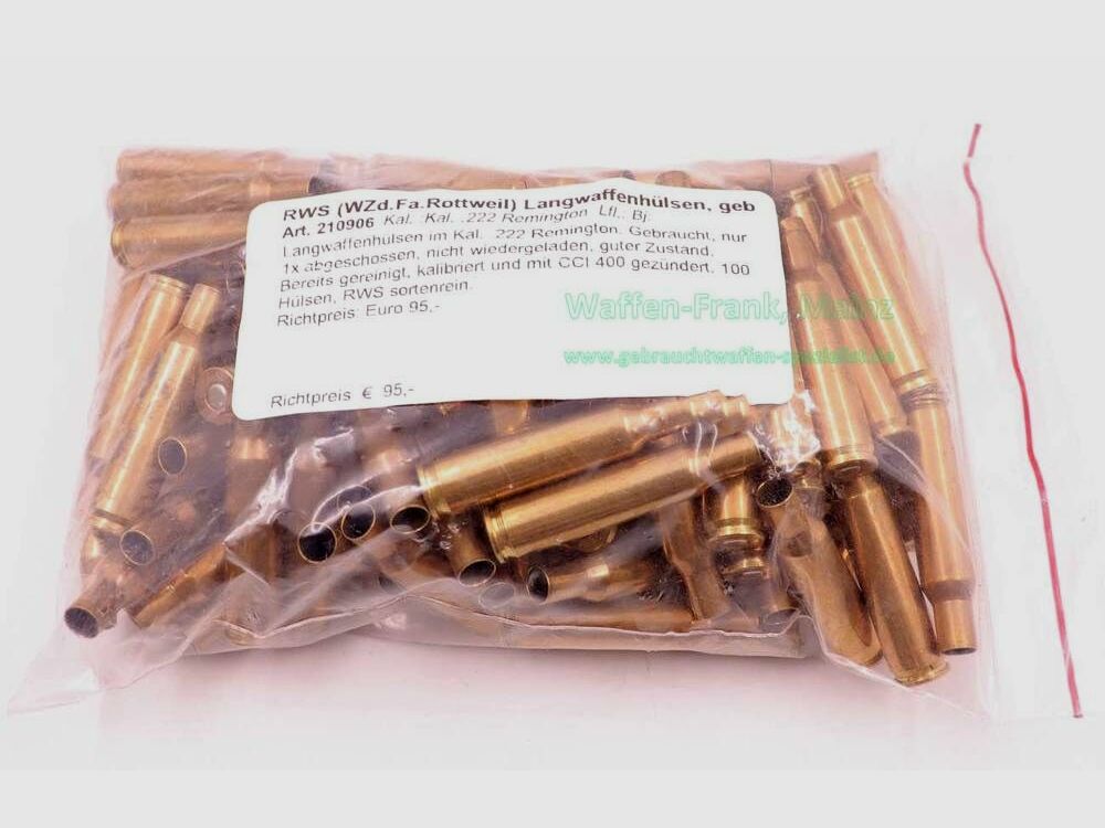 RWS (WZd.Fa.Rottweil) Langwaffenhülsen, gebraucht Kal. .222 Remington