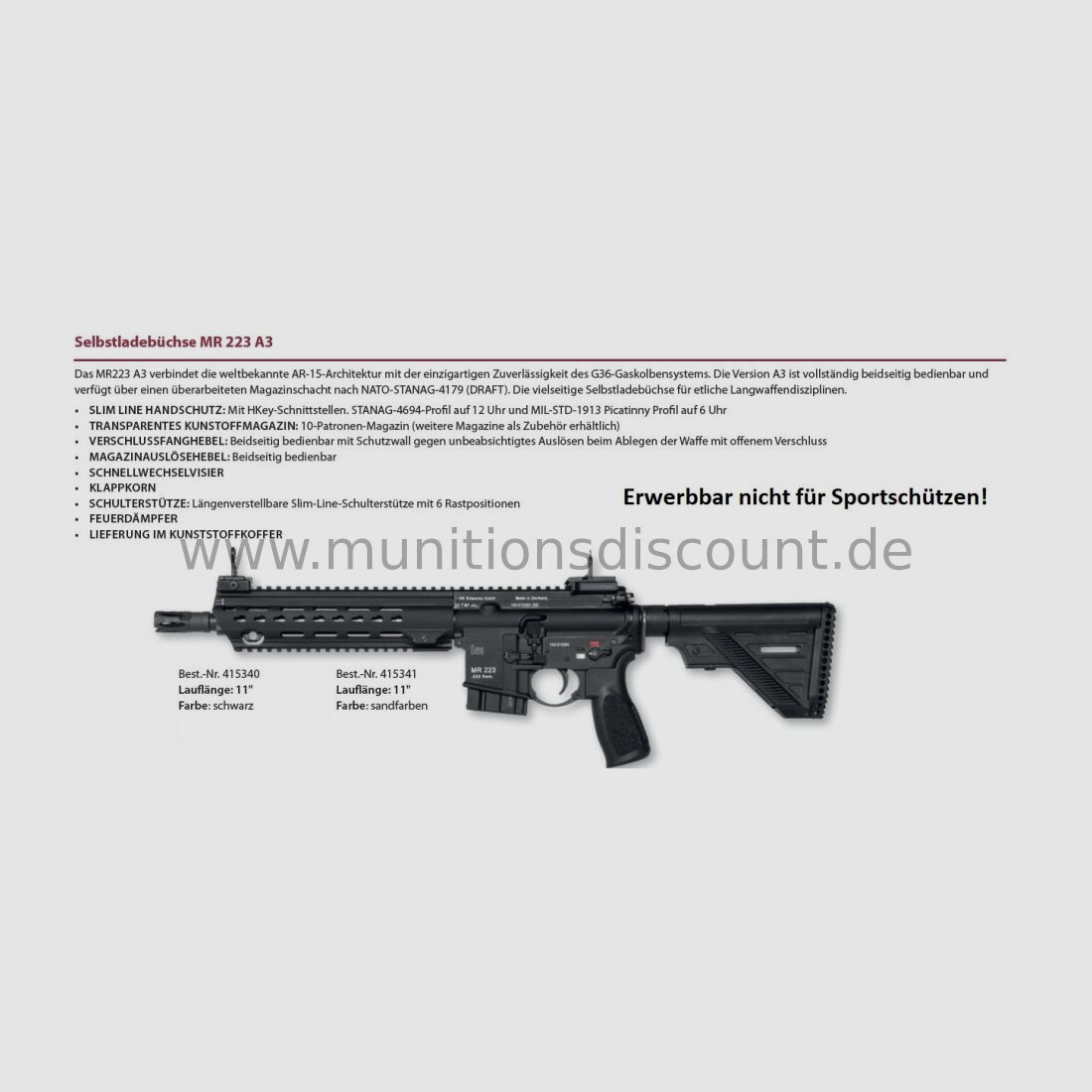 Heckler & Koch MR 223 A3, Slim Line, Lufa 11 cali czarny