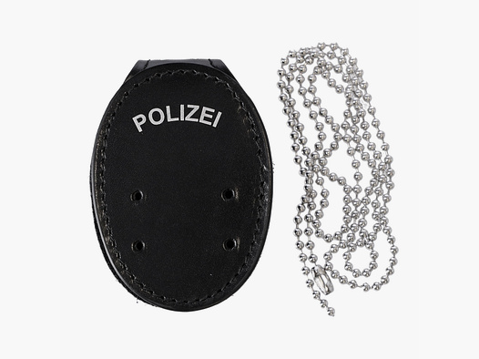 ETZEL Markenhalter mit Gürtelclip und Kette "POLIZEI"