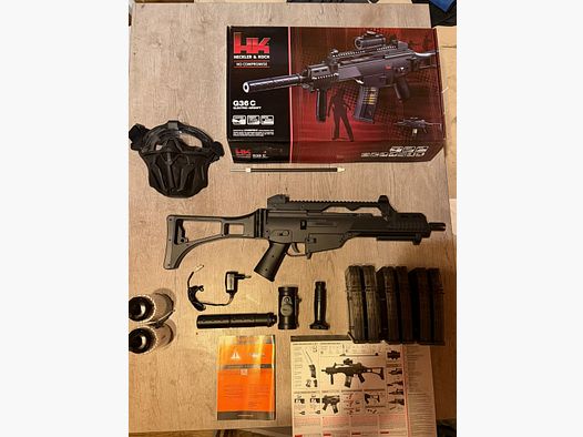 H&K G36C AEG 0,5J Starter Set, 6 Magazine, 3800 BB‘s, Maske
