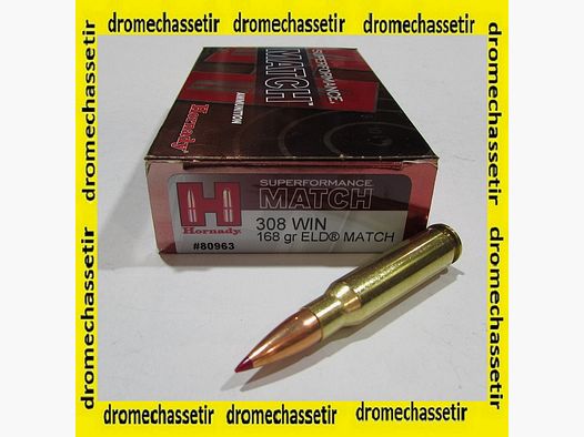 Boite 20 cartouches Hornady, 308 winchester, 168 ELD-Match, ref 80966