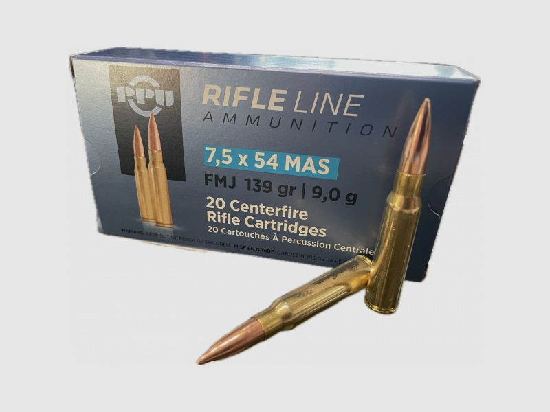 PPU CARTUCCE PER FUCILE - 7,5x54 MAS - FMJ - 139GRS. / 9,0 G. - 20 PEZZI