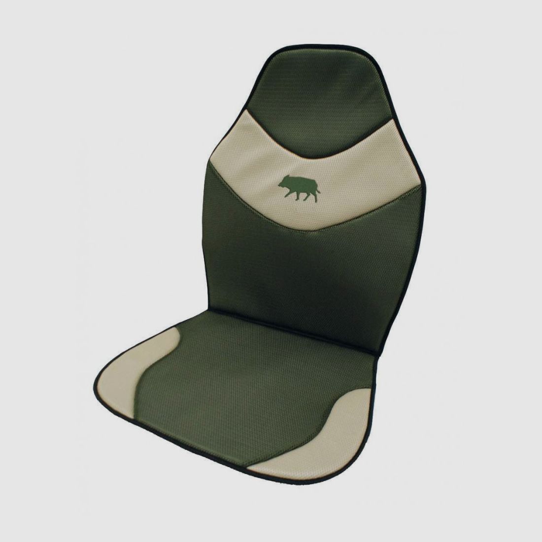 Kaki/beige zitbedekking geborduurd met wild zwijn, afbeelding 1 van 2