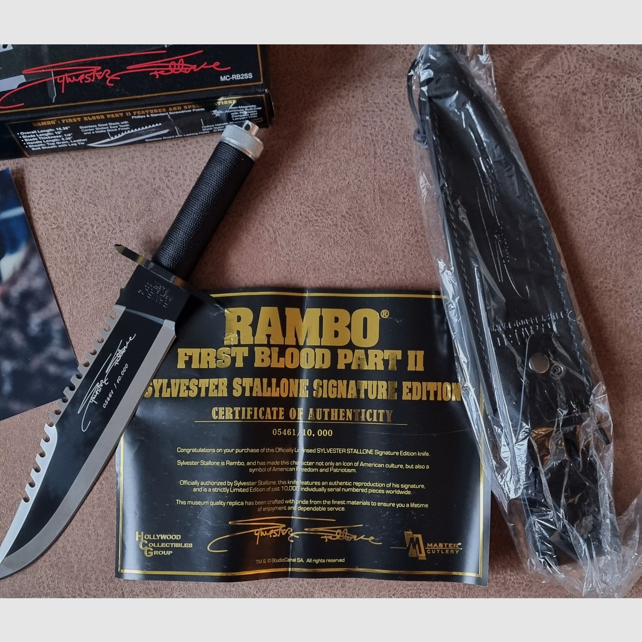 Firma originale di Silvester Stallone del 1997 su foto + Edizione con firma di coltello
