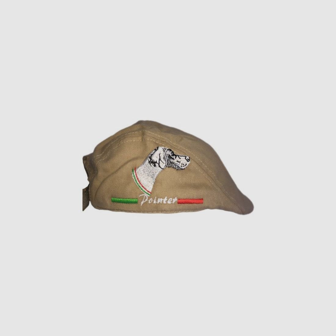 BEIGE stoffen pet met witte borduursel POINTER ITALIA (alleen hoofd)