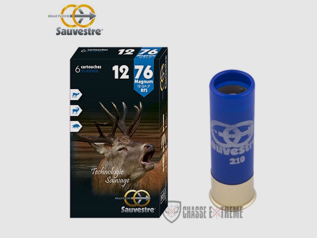 6 Patronen SAUVESTRE BFS Kal. 12/76 Magnum