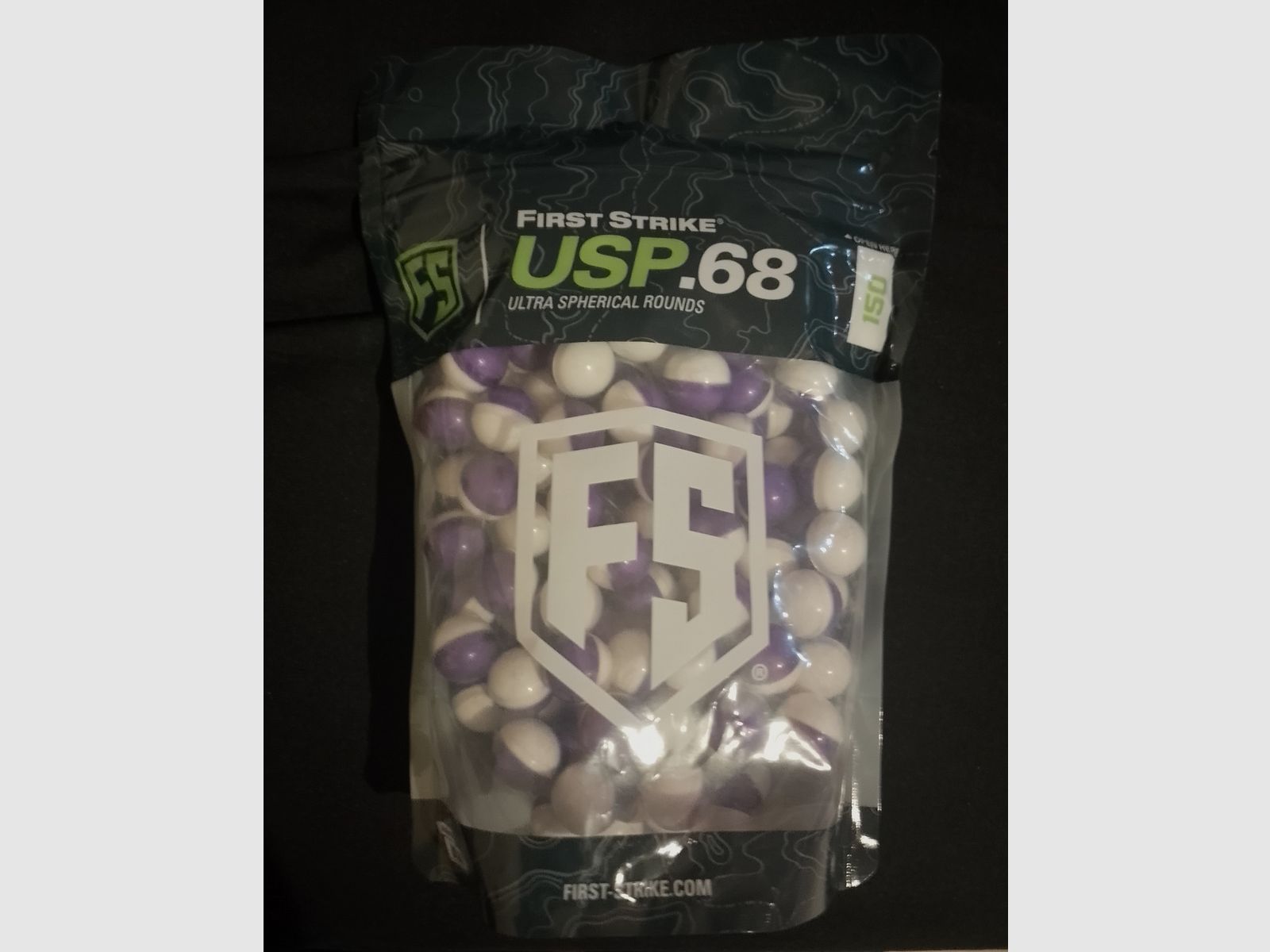Neu  Cal. 68  First Strike USP Powderballs 150 Schuss Tüte (lila / klar) Paintball RAM Markierer Puder Kugeln Kaliber 68 rar selten 