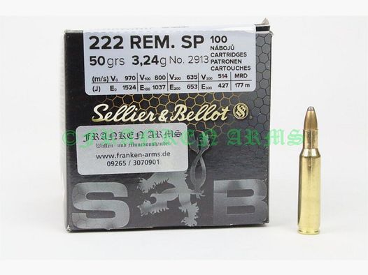 Sellier&Bellot .222 Rem. SP 50gr. 3,24g 100 pezzi