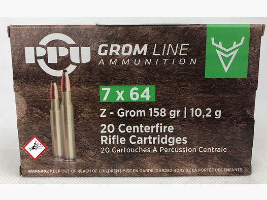 PPU cartucho de rifle 7x64 Z-Grom 158grs