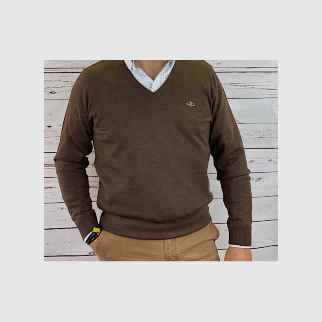Herrenpullover V-Ausschnitt Braun, Bild 1 von 3