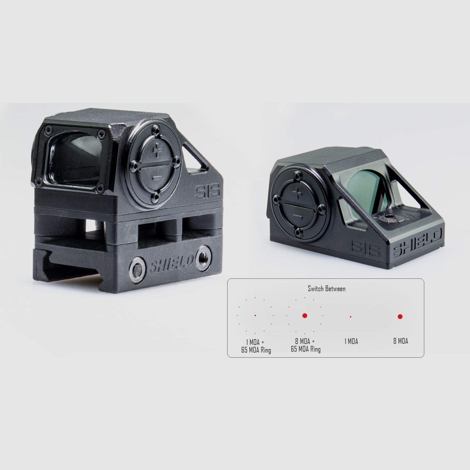SHIELD Switchable Interface Sight 2 Center Dot (SIS2-CD) Rotpunktvisier – umschaltbares Center-Dot-Absehen – Mattschwarz