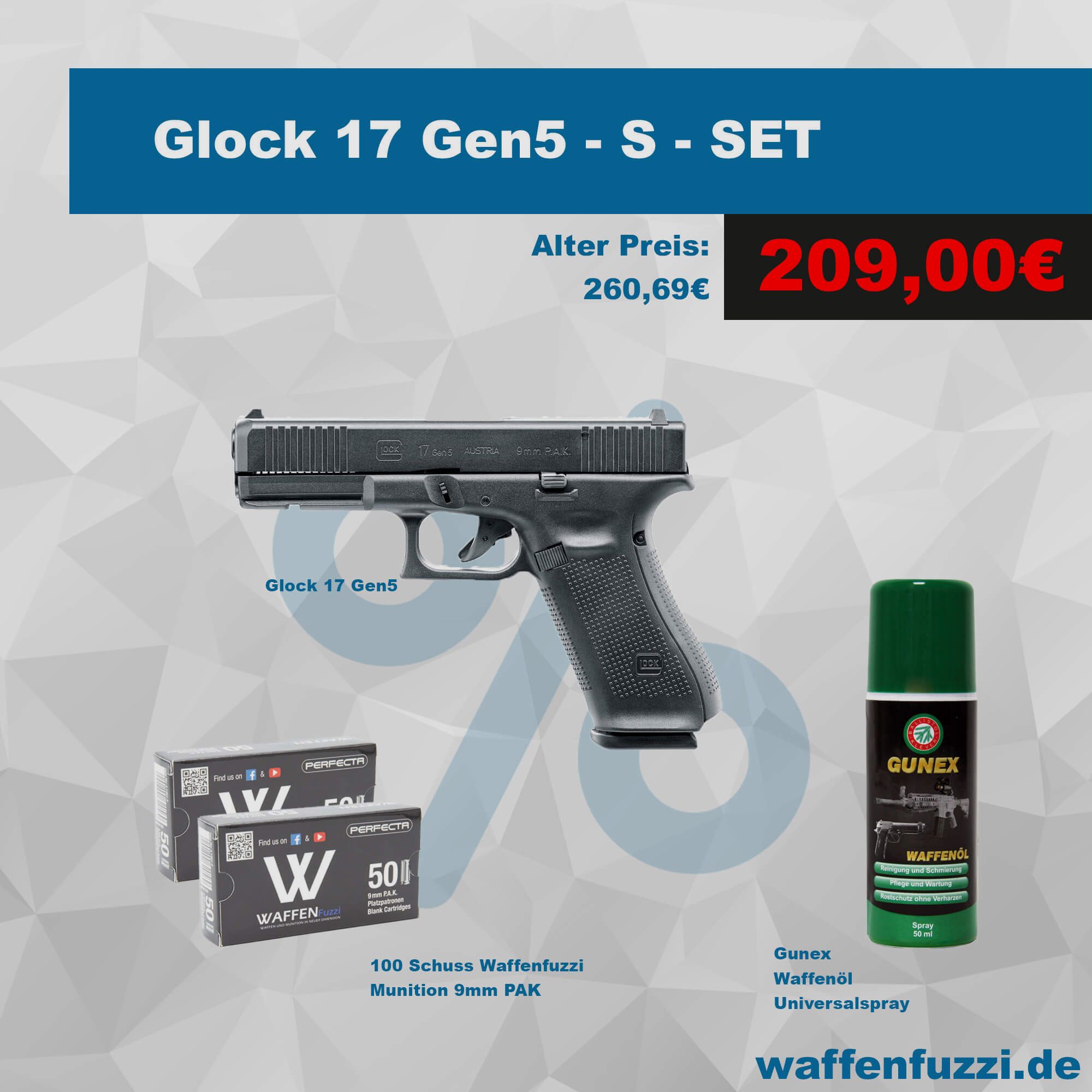 Glock 17 Gen5 Schreckschusspistolen Set "S" Kaliber 9mm PAK