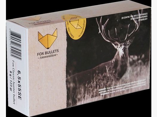 Fox Bullets Classic Hunter 6,5x55 SE 123GR / 8,0g sans plomb 20 cartouches