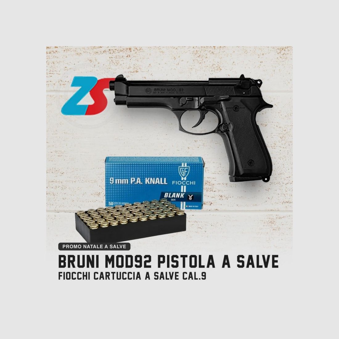 Promo pistola a salve Mod 92 nera cal 9 semiauto + 1 scatola 50 colpi Fiocchi
