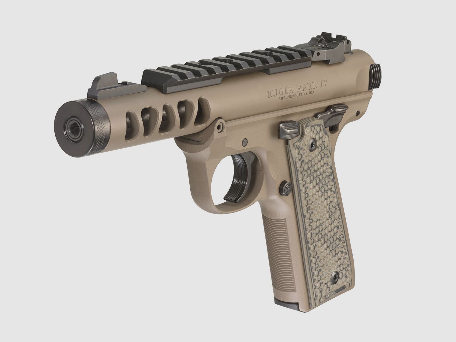 Ruger Mark IV 22/45 Lite .22 LR, 4,40" 1/2"x28, Picatinny, verstelbare kim, FDE Cerakote, afbeelding 3 van 5