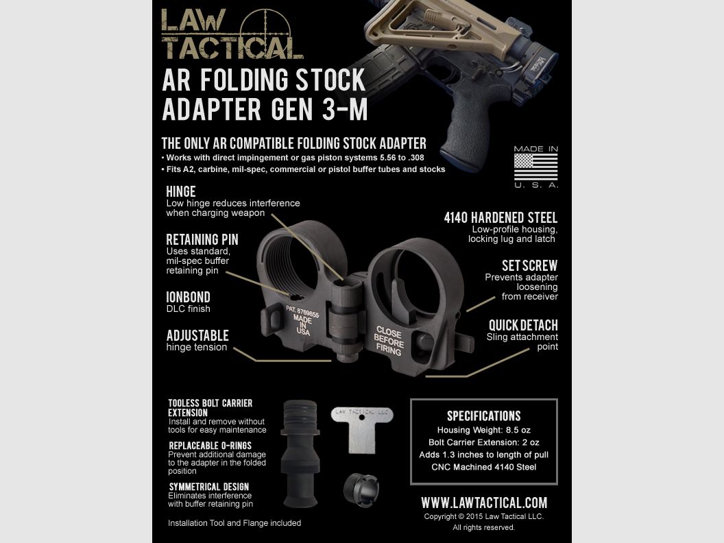 LAW TACTICAL LLC AR-15/M16 GEN3-M FOLDING STOCK ADAPTER, Bild 7 von 7