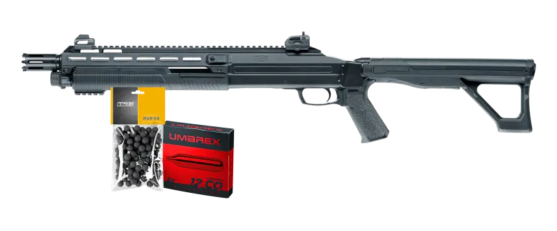 KLAAR OM TE SCHIETEN PAKKET – POMPGEWEER T4E TX68 (HDX68) KAL. 68 – 16J (100 BALLEN EN 5 CO2 CAPSULES), afbeelding 1 van 3