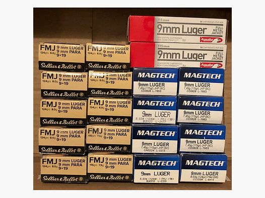 Hülsen 9mm Luger MAGTECH , AGUILA , S&B - 1000 Stück mit Original-Schachteln