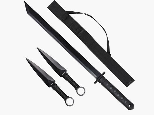 Ninja Schwert Rückenhalter mit 2x Wurfmesser Dolch Kunai