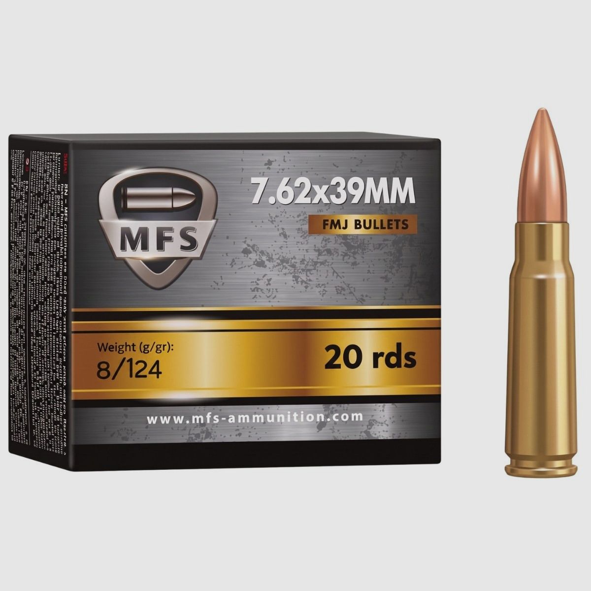 7,62x39 MFS palla blindata 124 gr/8 g, immagine 2 di 3
