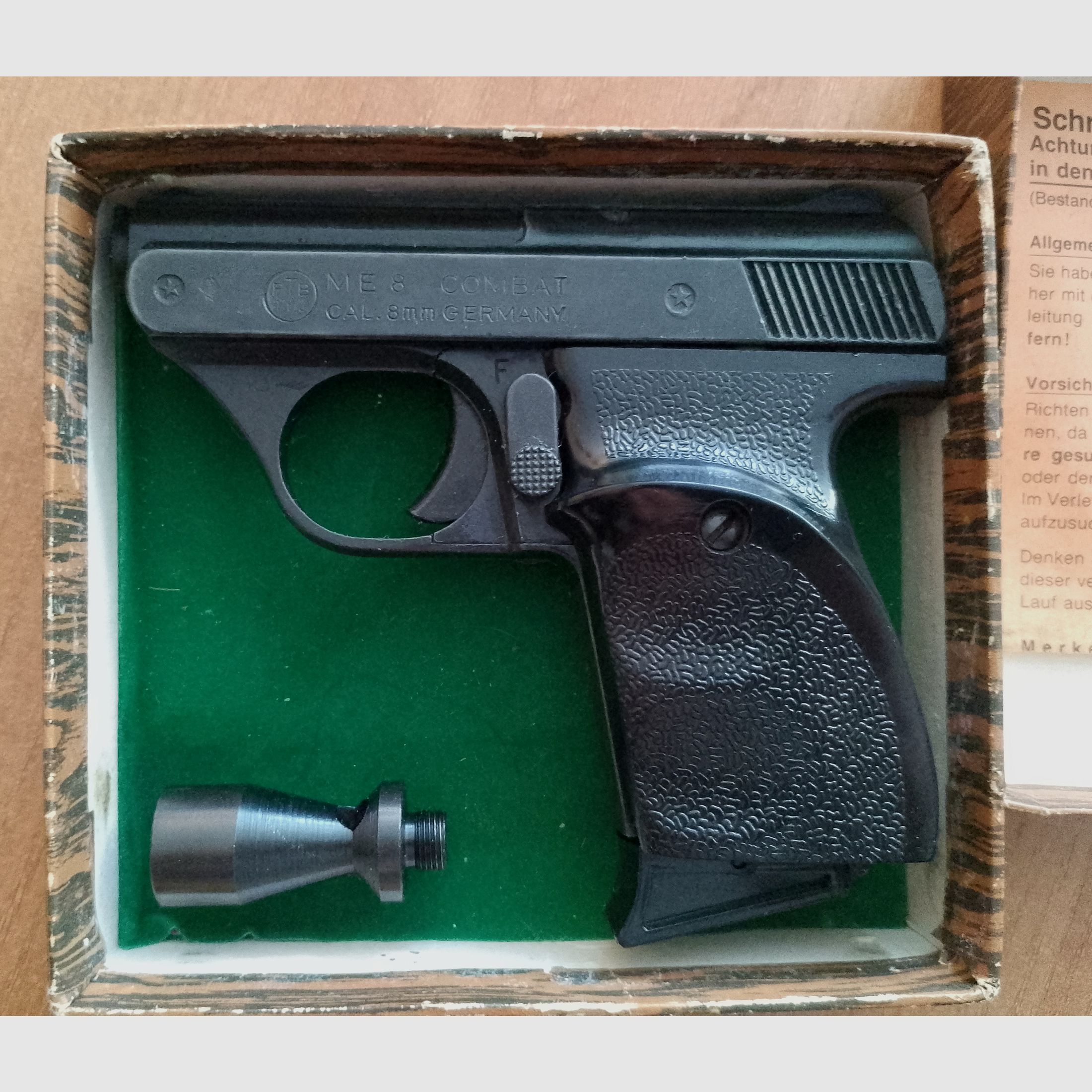 Seltene ME 8 Combat in 8 mm Knall im PTB 176/2 mit Verpackung!