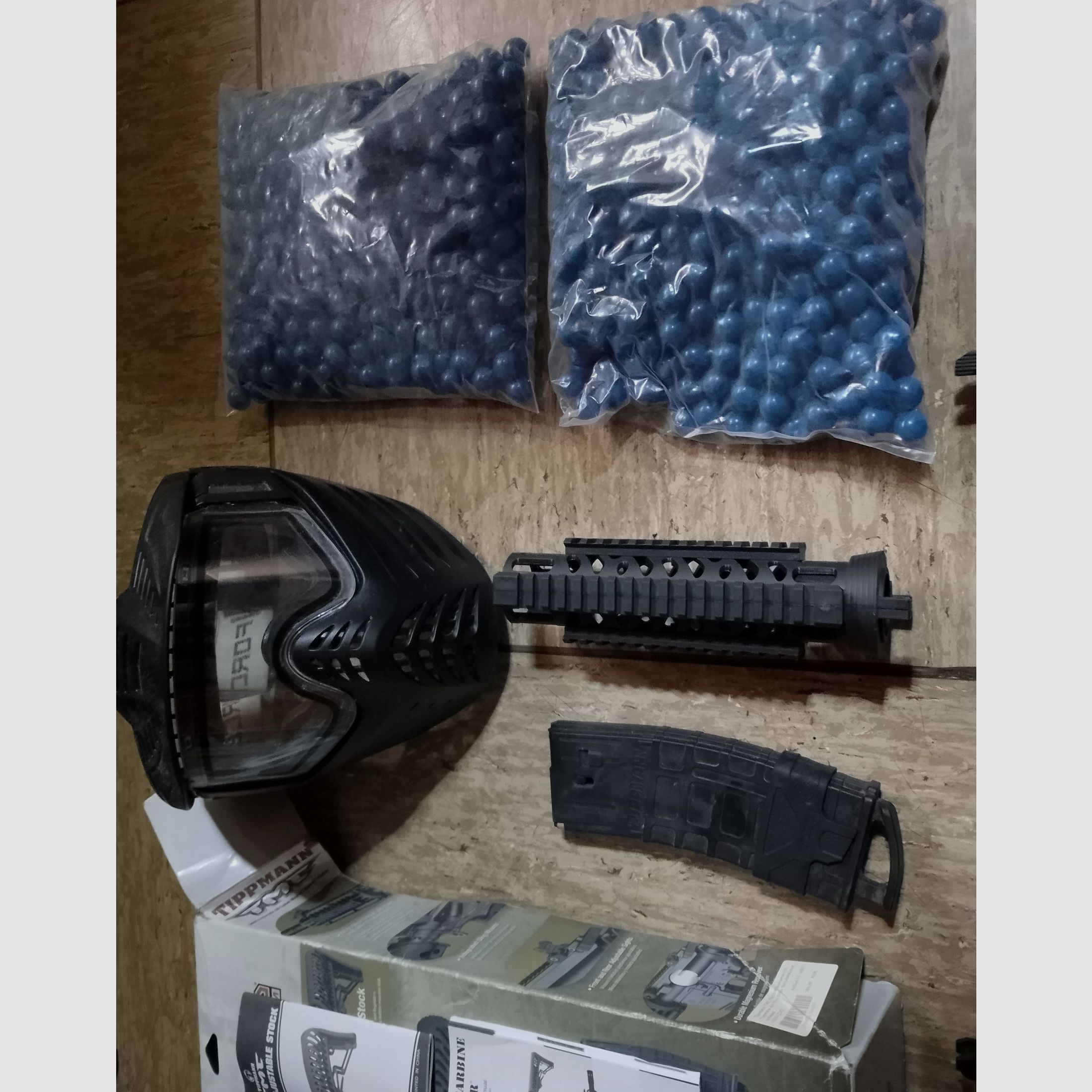 Tippmann Tmc Elite marker .68 accessories tuning barrel 1000 pcs. paintballs cal 68 set LED lamp 3 magazines mask original packaging