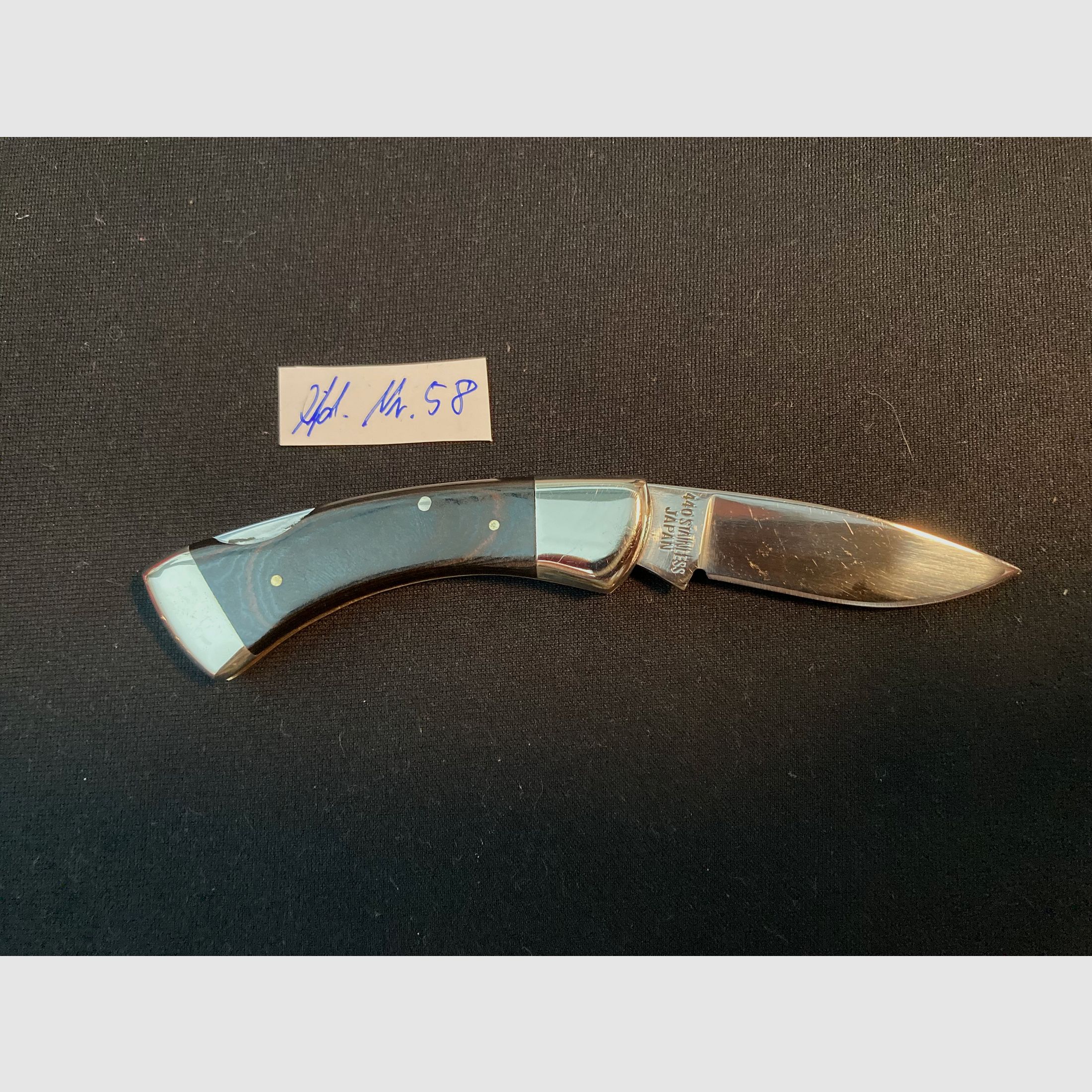 Klappmesser, Taschenmesser, Zweihandmesser, Backlock, Mini, Holzgriff, Neusilber Beschläge, Dingo 82 (?), 58