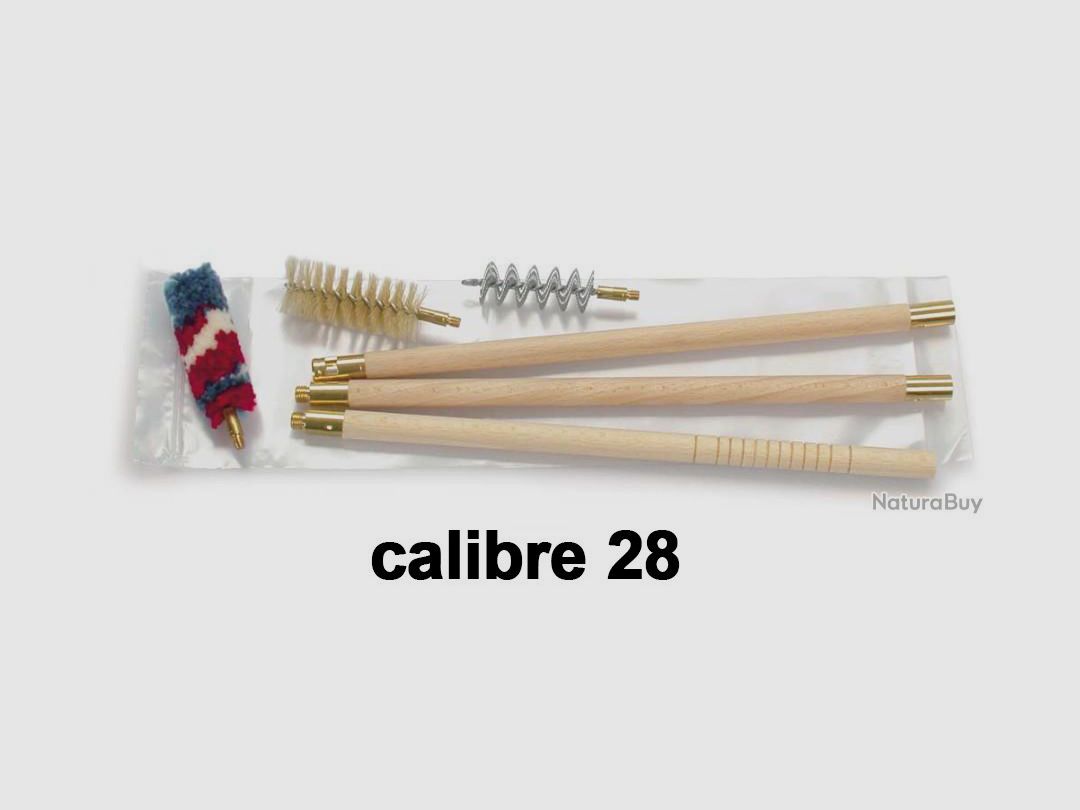 Reinigungsset für Gewehre 3-teilig Holz + 3 Bürsten Kal. .28