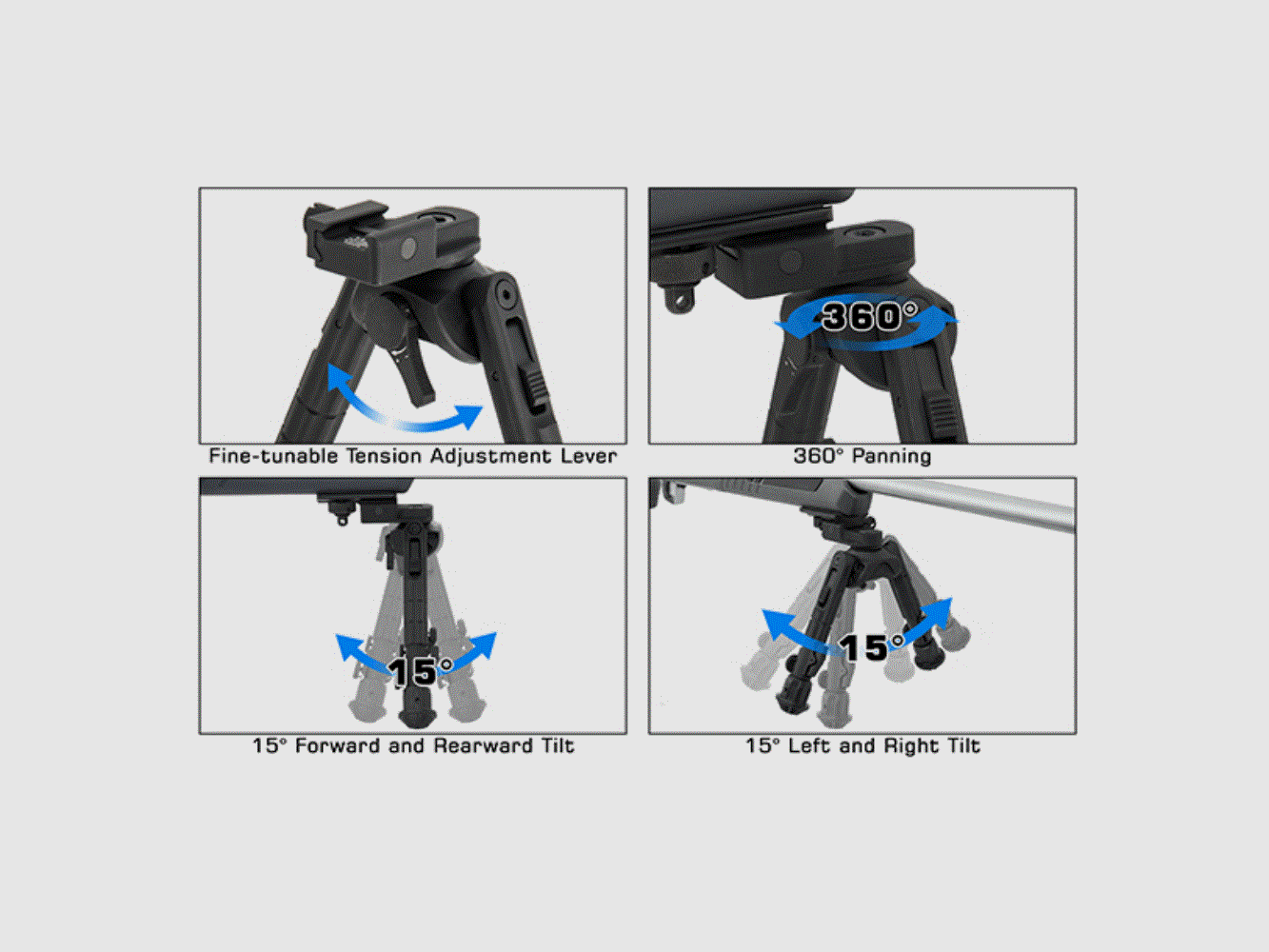 UTG Recon 360 TL Bipod, 8″-12″ Center Height, Picatinny