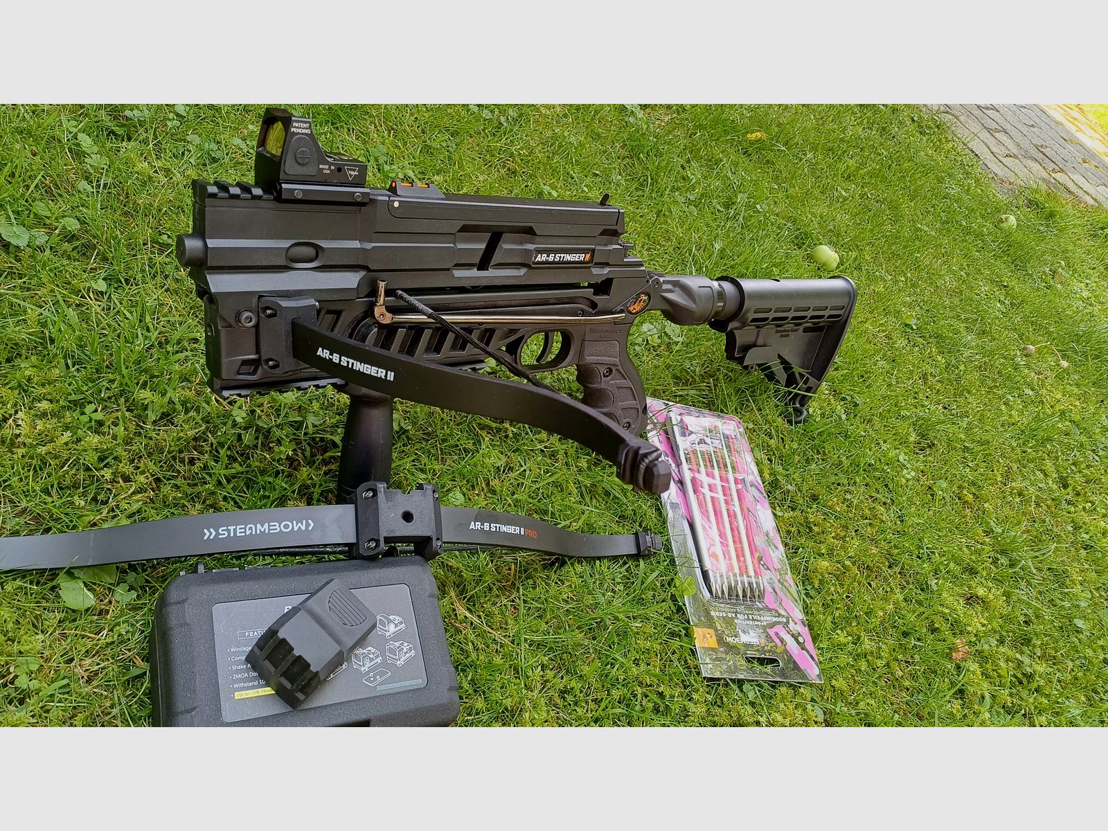 Steambow Stinger 2 inkl. Wechselwurfarm 55 u 90 , Reddot  Pfeile 