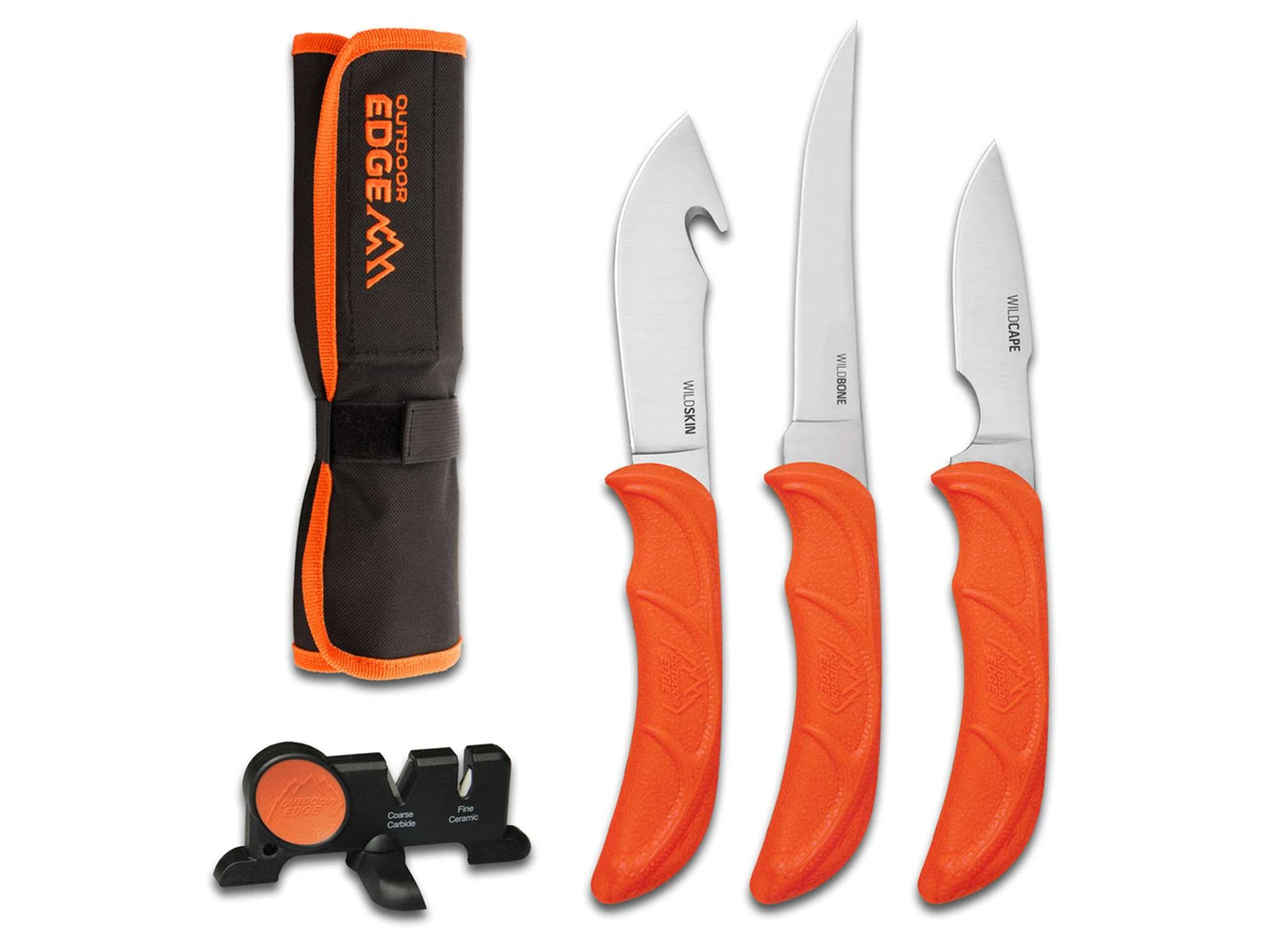 Outdoor Edge WildLite Roll Pack – zestaw 3 noży myśliwskich z ostrzałką