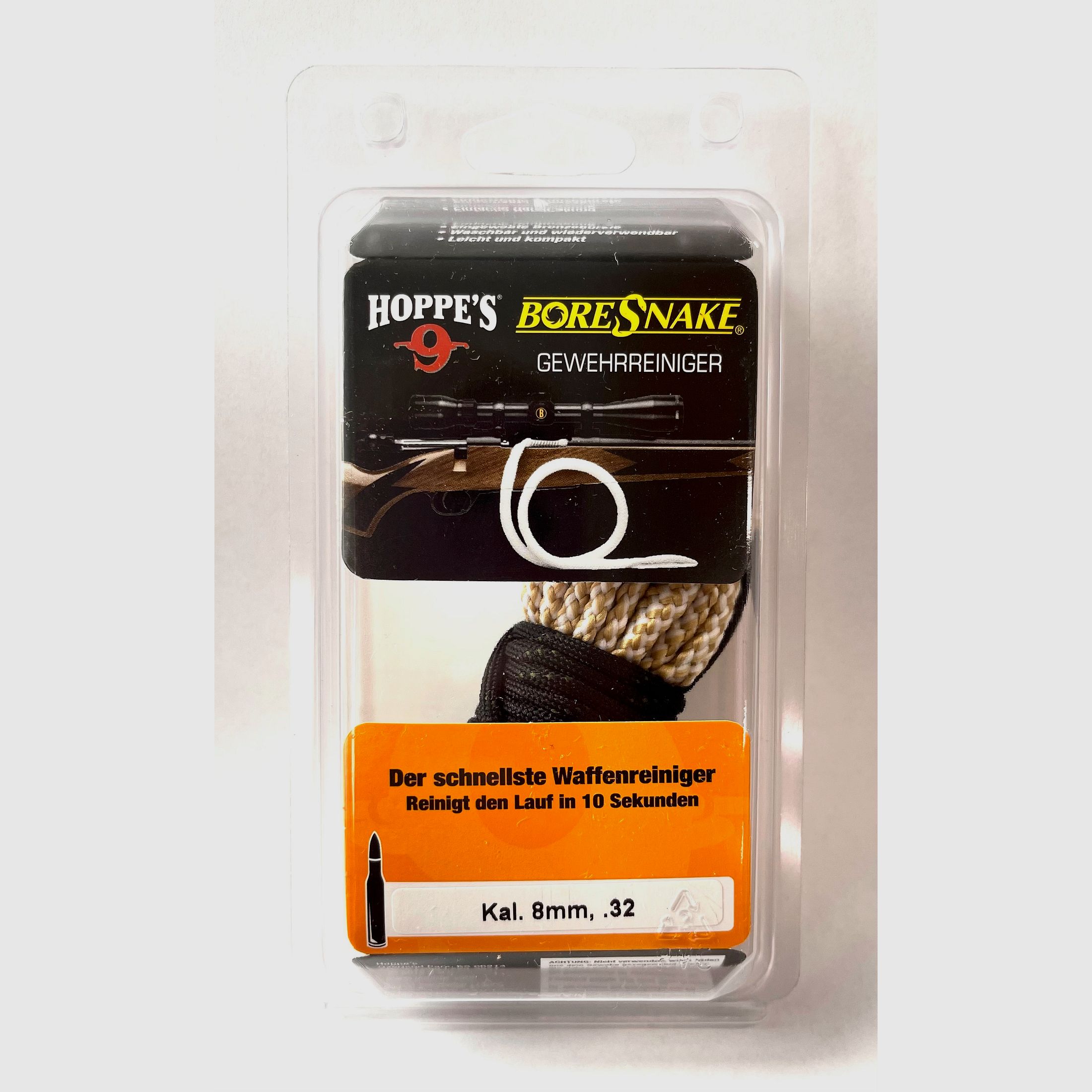 Cuerda de limpieza BoreSnake de Hoppe, limpiador de armas, calibre .32 8mm