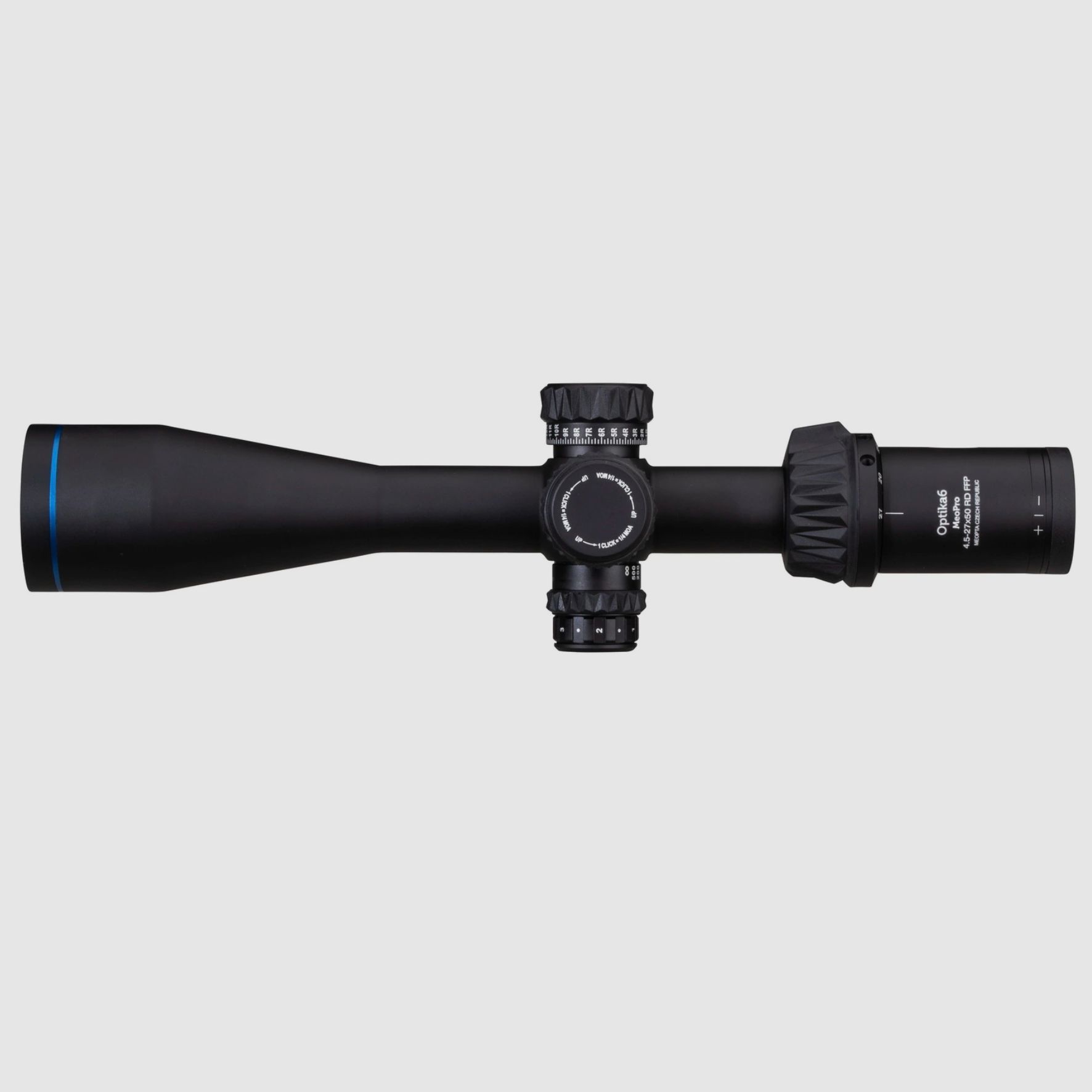 Exhibitor Meopta 2004791004 riflescope Optika6 4.5-27x50 RD FFP reticle MRAD1 RD Reticle V418