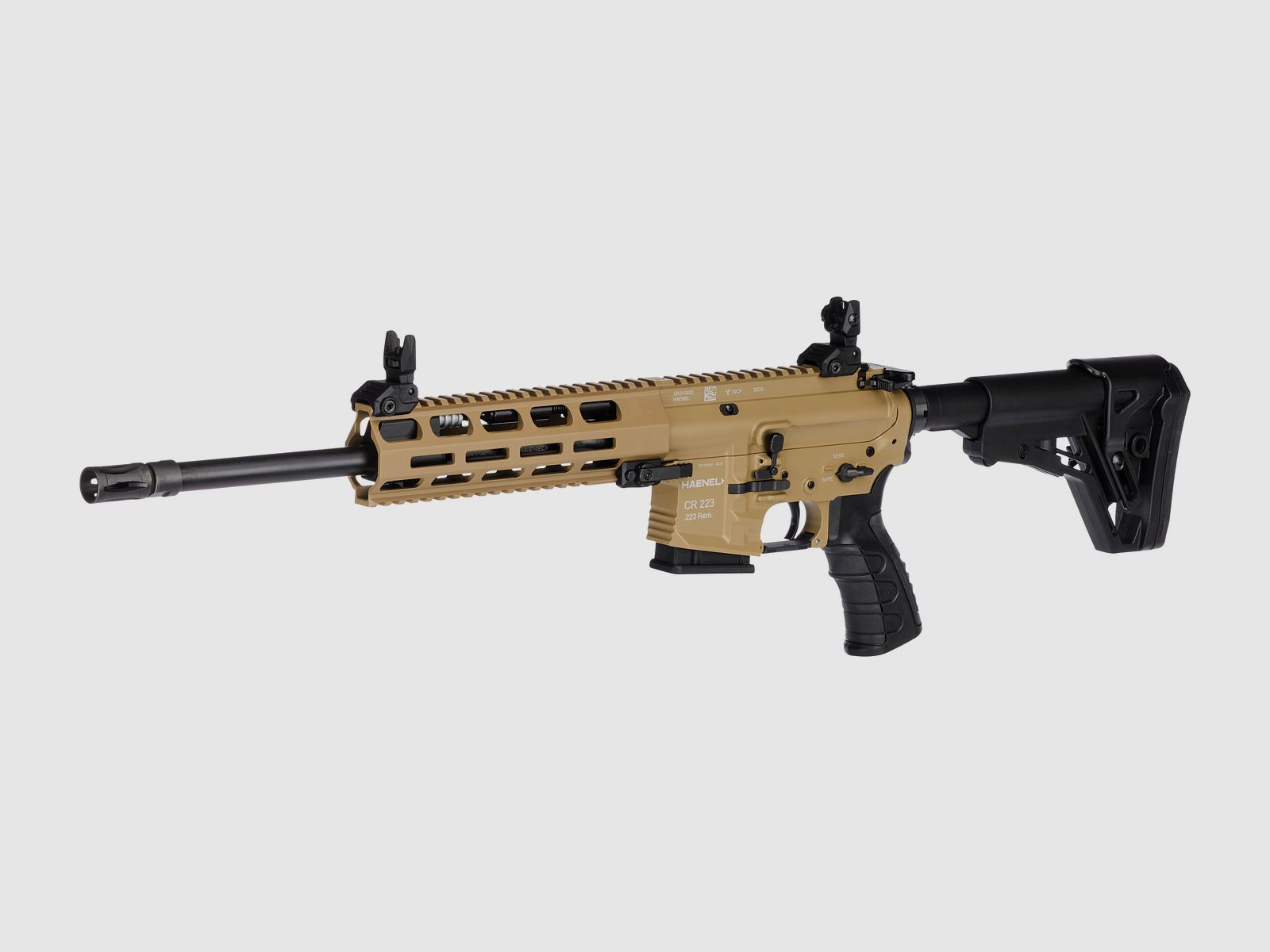 Haenel CR 223 M-LOK Handschutz Lauflänge 368 mm | Matchabzug | Handschutz kurz | Sandfarben | nicht sportlich zugelassen, Kal. .223 Rem.