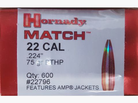 .22/.224/75grs. BTHP Hornady 100 stk #2279#