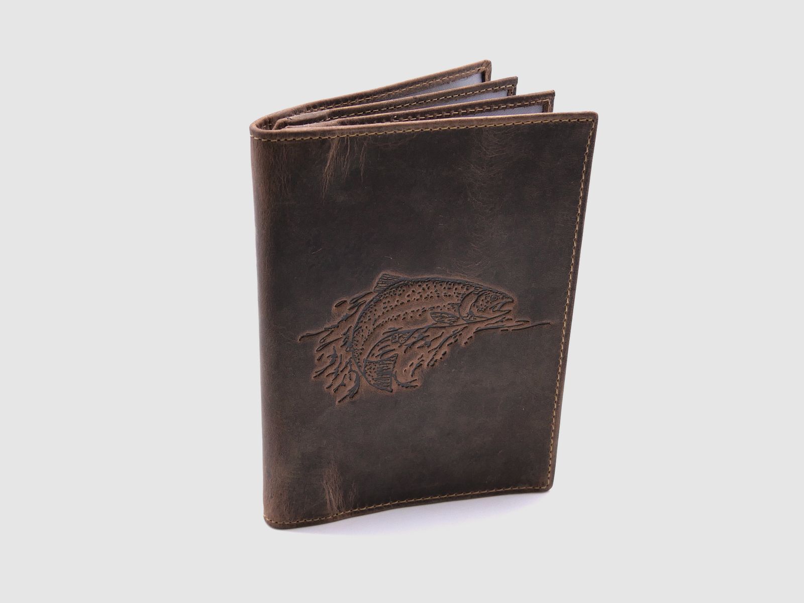 Greenburry Leder Angelscheinmappe Ausweismappe Etui Fisch braun 328B-fish-25