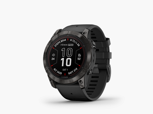 Garmin fēnix® 7X Pro – Sapphire Solar Edition, Schwarz/Carbongrau Titan mit QuickFit®-Silikon-Armband 26 mm