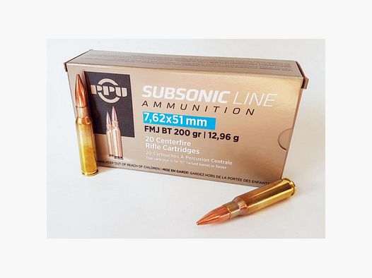 Munizioni Partizan Cal. .308 Winchester 200-Grs Subsoniche FMJ BT x20