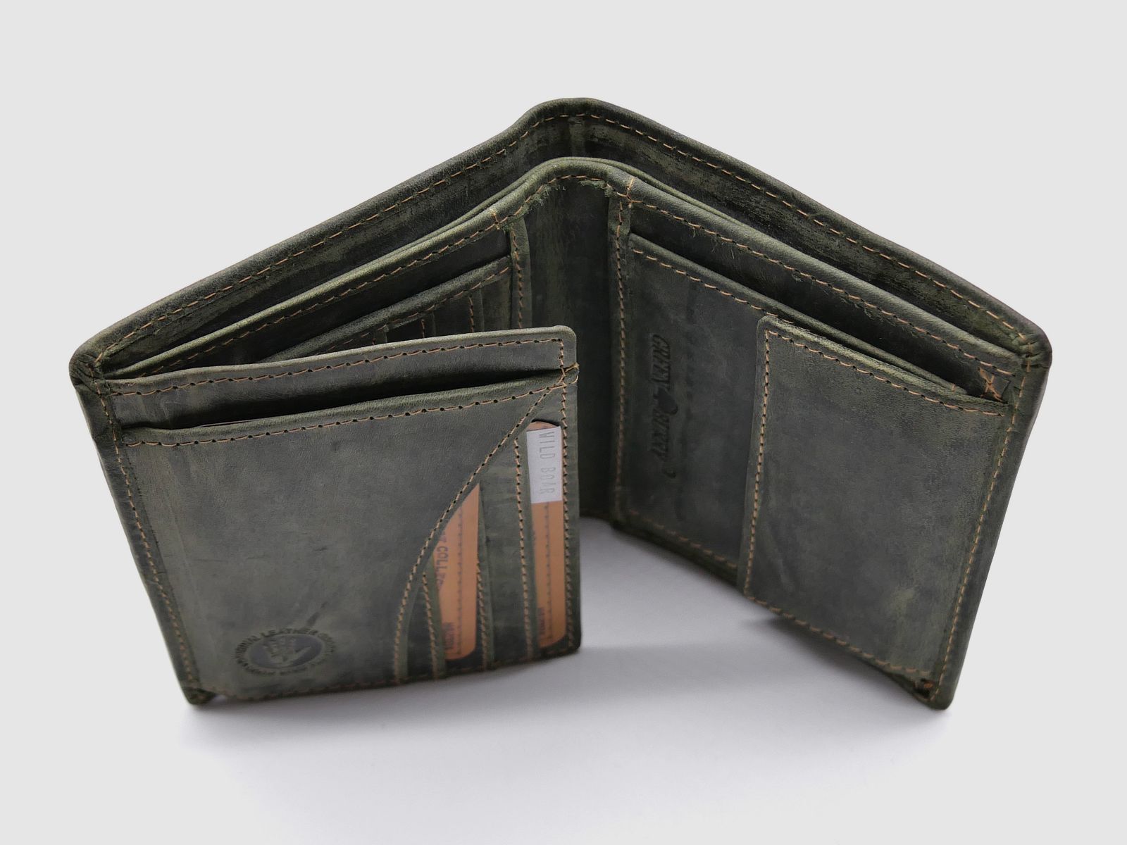 Greenburry Leder Geldbörse oliv Vintage Animal Collection Royal Stag Keiler 1701-wildboar-30