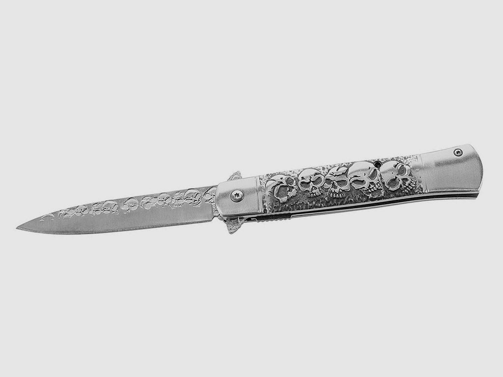 Einhandmesser Skulls Totenkopf Herbertz Stahl AISI 420 KlingenlĂ¤nge 9,7 cm Edelstahlgriff (P18)