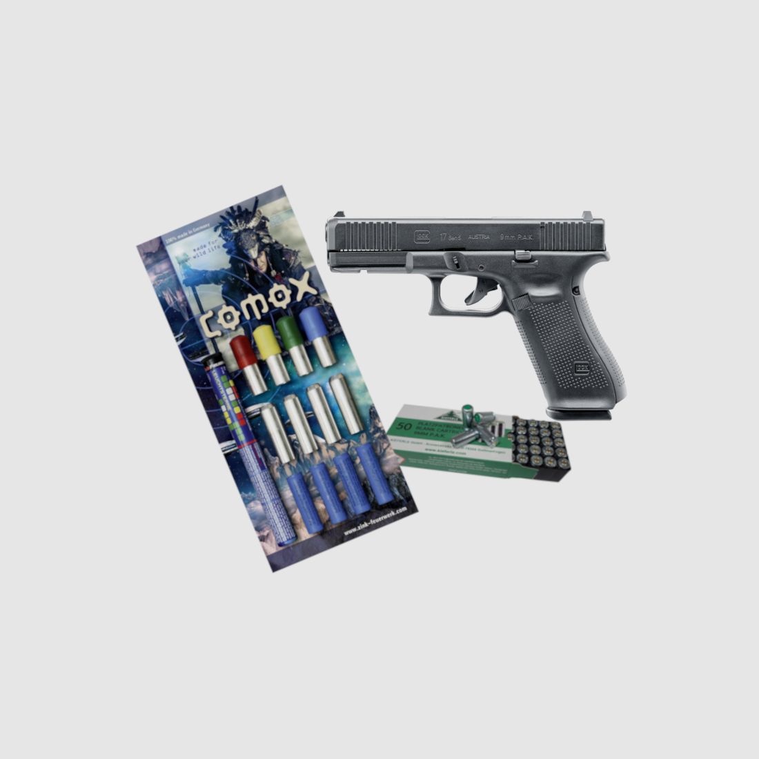 Glock 17 Gen. 5 Kal. 9 mm P.A.K. mit 50 Schuss und 22 tlg. Pyromunition im Set