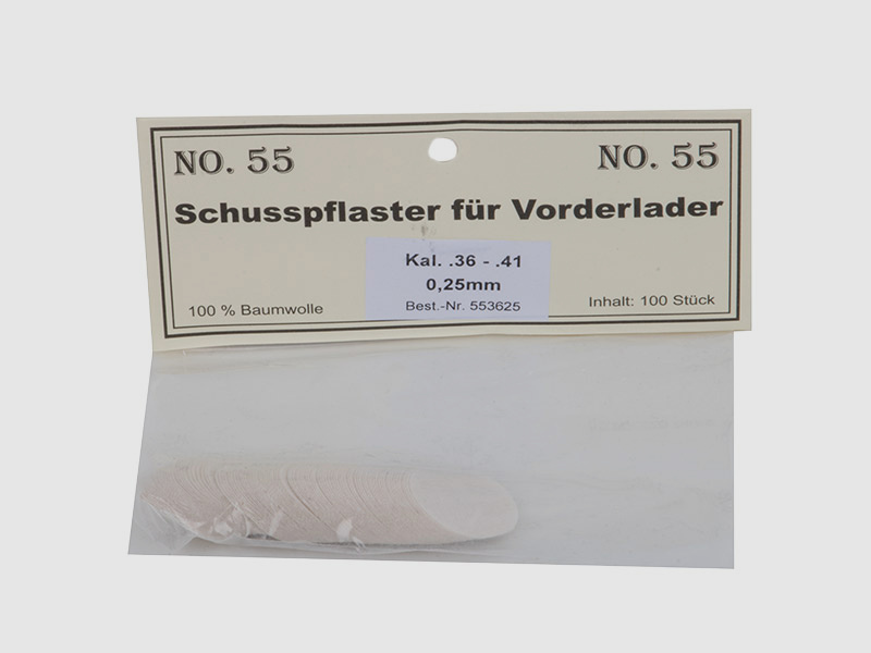 Match Schusspflaster fĂĽr Vorderlader No. 55 0,25 mm Kaliber .36 - .41