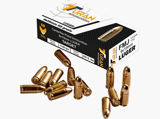 Combat ammunition 9X19MM TURAN FMJ 115GR/7,5G